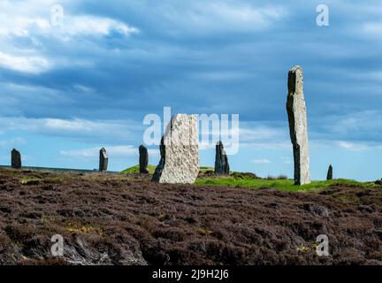 Anello di cerchio di pietra neolitica di Brodgar, Isole Orkney, Scozia. Foto Stock