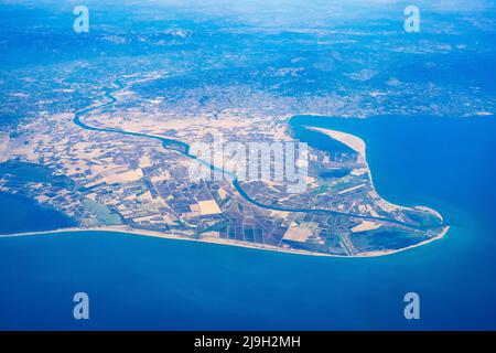 Veduta aerea del Delta dell'Ebro, Catalogna, Spagna Foto Stock