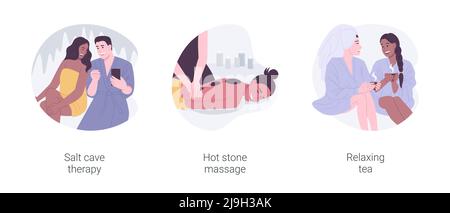 Rituali benessere e spa isolato cartoon vettore illustrazioni set. Illustrazione Vettoriale