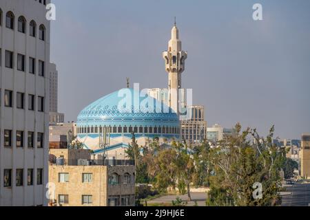 La cupola blu della Moschea Amman del Re Abdullah Foto Stock