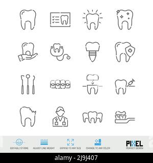 Icona della linea vettoriale relativa a odontoiatria e cura dentale isolata su bianco. Design pixel Perfect. Tratto modificabile. Regolare lo spessore della linea. Espandere su qualsiasi siz Illustrazione Vettoriale