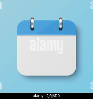 Vector 3D realistico semplice classico minimalista luce blu Calendario icona su sfondo blu. Modello di progetto per Mockup. Calendario cartaceo sul muro Illustrazione Vettoriale
