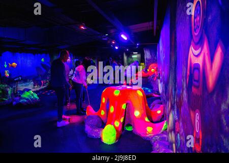 Pista da mini golf Ocean Adventurer al MR Mulligan's Lost World, Stevenage, Hertfordshire, Regno Unito Foto Stock