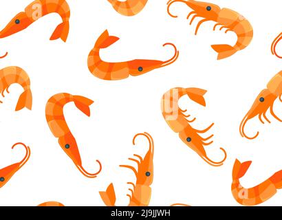 Gamberetti di pesce, menu gamberetti motivi senza cuciture Illustrazione Vettoriale