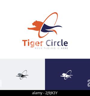 Tiger Circle Ring Jump Leap Wild Animal Abstract Logo Illustrazione Vettoriale
