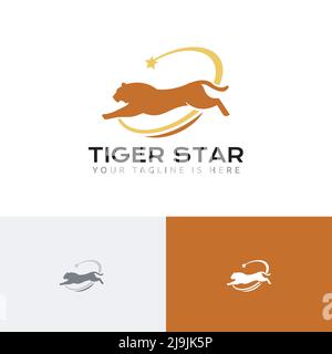 Tiger Star Jump Leap strong Wild Animal Logo Illustrazione Vettoriale