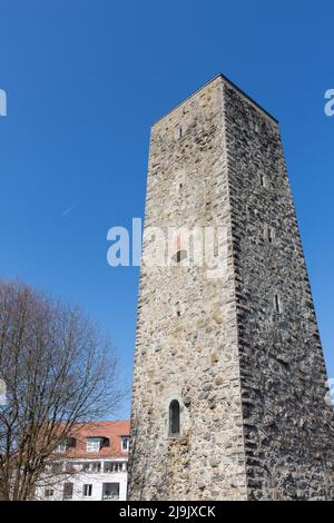 Ravensburg, Germania - Mar 23, 2022: Vista sul cosiddetto Schellenberger Turm. Foto Stock