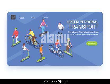 Banner isometrico con persone che utilizzano il trasporto personale ecologico 3d illustrazione vettoriale Illustrazione Vettoriale