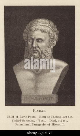 Pindar. Capo dei poeti lirici. Nato a Tebe, 522 a.c. Visitata Siracusa, 473 a.c. Morto, 442 a.c. Amico e Panegirista di Hieron I. dal libro ' monete greche e le loro città madri ' di John Ward, e Sir George Francis Hill, anno di pubblicazione 1902 Editore Londra, J. Murray Foto Stock