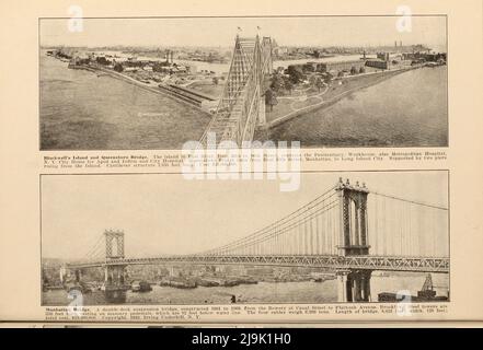 Blackwell's Island e Queensboro Bridge (Top) Manhattan Bridge (Bottom) dal libro ' New York Illustrated ' Data di pubblicazione 1916 Editore New York : Success Postal Card Co. Foto Stock