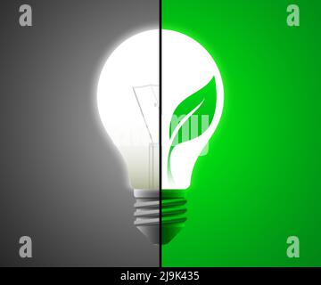 Lampadina ecologica a balestra, rispetto alla lampadina vecchia. Banner vettoriale Clean Green Energy Concept. Illustrazione Vettoriale
