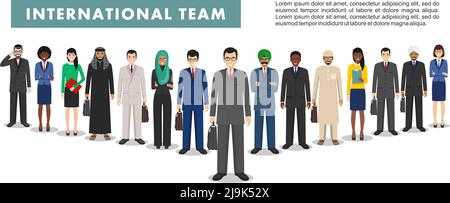 Gruppo di persone creative isolate su sfondo bianco. Insieme di diversi uomini d'affari che si riuniscono. Diverse nazionalità e stili di abbigliamento. Taglia Illustrazione Vettoriale