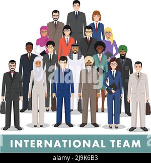 Gruppo di persone creative isolate su sfondo bianco. Insieme di diversi uomini d'affari che si riuniscono. Diverse nazionalità e stili di abbigliamento. Taglia Illustrazione Vettoriale