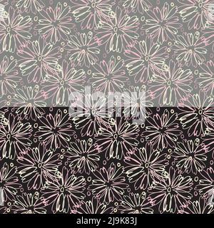 Motivo senza cuciture floreale disegnato a mano. Tratto di pennello a inchiostro Doodle, illustrazione color pastello.modello di primavera casuale caotico. Colori facilmente modificabili Illustrazione Vettoriale