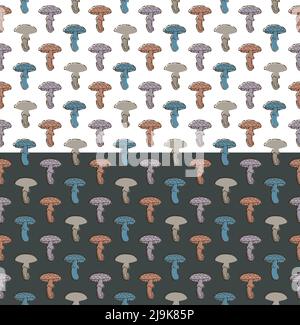 Motivo senza cuciture a fungo Doodle. Pennello disegnato a mano, design moderno, forme decorative d'arte. Tavolozza dei colori delle tonalità di terra. Bianco o grigio Easy Illustrazione Vettoriale