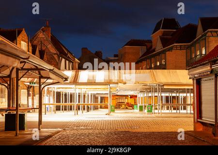 Dawn al mercato di Shambles a York, Inghilterra. Foto Stock