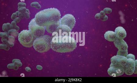 Virus Monkeypox, closeup di patogeni microscopici, malattia zoonotica infettiva (3D resa scientifica) Foto Stock