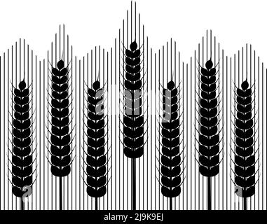 Orecchie di grano e strisce su sfondo bianco. Illustrazione vettoriale. Stile semplice in bianco e nero. Illustrazione Vettoriale