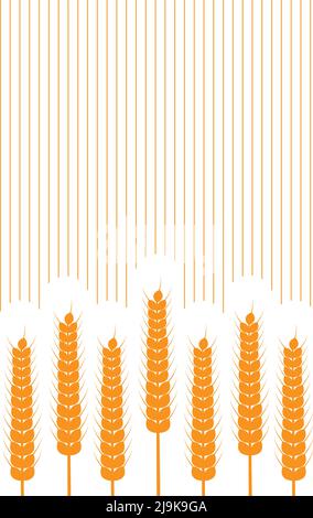 Orecchie di grano e strisce su sfondo bianco. Illustrazione vettoriale. Stile semplice. Illustrazione Vettoriale