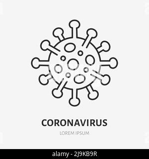 Icona della linea di barbatella del coronavirus. Illustrazione vettoriale a profilo sottile del virus. Segno lineare di colore nero per la malattia microbe Illustrazione Vettoriale
