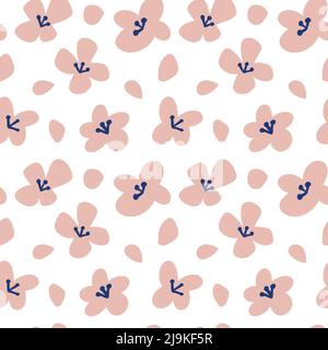 Cute motivo floreale senza cuciture vettoriale. Fiori e petali beige. Motivi sparsi casualmente. Modello elegante per le stampe. Stampa con piccoli fiori selvatici Illustrazione Vettoriale