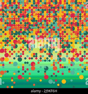 Piccoli cerchi colorati sparsi su uno sfondo sfumato. Arte digitale geometrica astratta in colori tropicali. Foto Stock