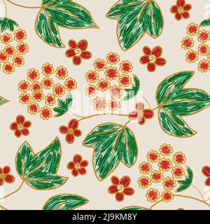 Fiori ucraini viburnum bacche senza cuciture modello. Simbolo etnico dell'Ucraina Illustrazione Vettoriale