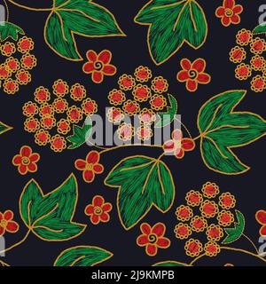 Fiori ucraini viburnum bacche senza cuciture modello. Simbolo etnico dell'Ucraina Illustrazione Vettoriale