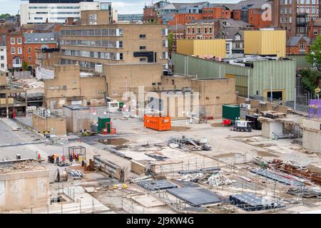 Demolizione del vecchio centro commerciale Broadmarsh nel centro di Nottingham, Nottinghamshire Inghilterra Regno Unito Foto Stock