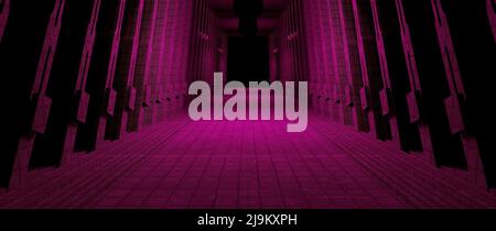 Neon Glow futuristico Parcheggio Showroom Garage auto illuminato Viola Banner sfondo Wallpaper Alien futuristico concetto 3D rendering Foto Stock