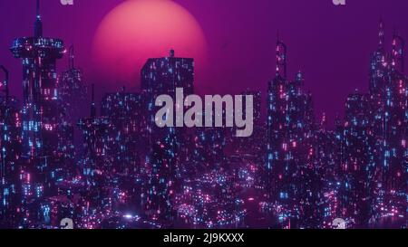 Digital Futurismo Concept Cyber City disco Future Wallpaper sfondo 3D Render Foto Stock