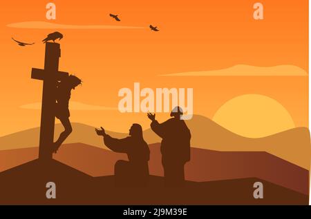 Venerdì Santo Crocifissione di Gesù Cristo Flat Vector Illustrazione Illustrazione Vettoriale