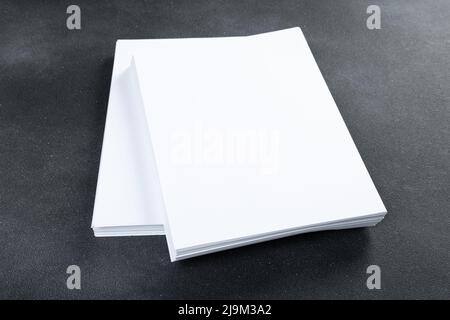 Blank A4 poster flyer isolato sul grigio per sostituire il tuo mockup design Foto Stock