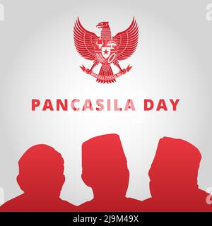 Pancasila giorno con Silhouette i Padri fondatori e simbolo Indonesia Garuda Pancasila. Illustrazione vettoriale Illustrazione Vettoriale