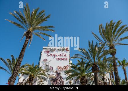 Ushuaia Tower Hotel , albergo e Club, Playa del Bossa, Platja d'en Bossa, Eivissa, Baleari, Spagna, Europa Foto Stock