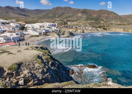 La Isleta del Moro è conosciuta anche come la Isleta, Cabo de Gata-Nijar Parco Naturale, Cabo de Gata, Almeria Provincia, Andalusia, Spagna meridionale. Il parco è p Foto Stock