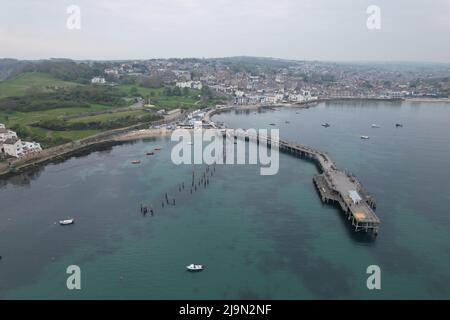 Swanage molo Dorset città Regno Unito drone vista aerea Foto Stock