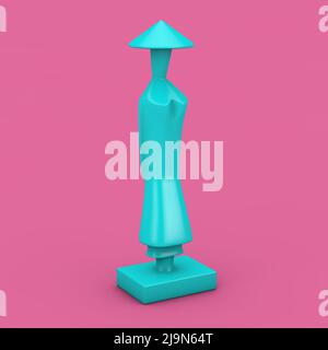 Statuette blu come simbolo di Vietnam Donna o uomo in stile Duotone su sfondo rosa. 3D rendering Foto Stock