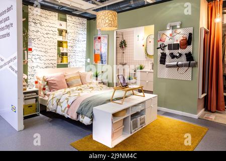 Camera da letto presso lo showroom di Ikea (Milton Keynes, Regno Unito) Foto Stock