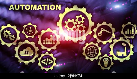 Automazione di aumento di produttività concetto. Processo di tecnologia su un server in background in camera Foto Stock