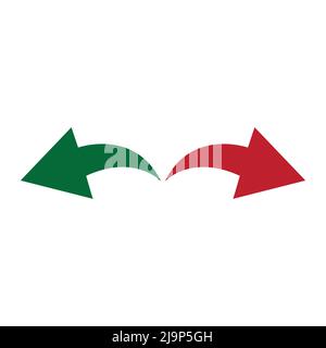 Freccia a destra e freccia a sinistra. Frecce di colore verde e rosso. Su sfondo bianco Illustrazione Vettoriale