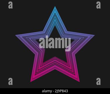 Elemento di design Star retro punk. Tecnologia star su sfondo nero. Illustrazione vettoriale. Illustrazione Vettoriale