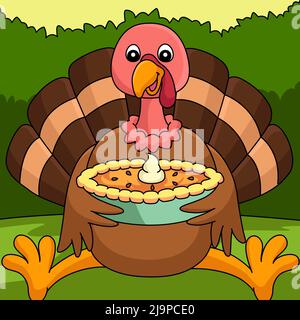 Thanksgiving Turchia tenendo Una torta illustrazione Illustrazione Vettoriale