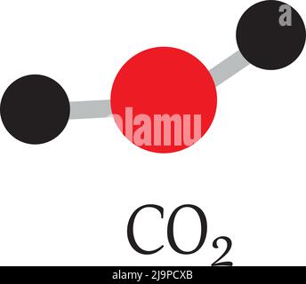 Modello di anidride carbonica CO2 molecola e formule chimiche.strutture geometriche e illustrazione su sfondo bianco.contenuto educativo della biologia. Illustrazione Vettoriale