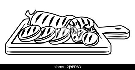 Illustrazione del barbecue con oggetti e icone della griglia. Cucina stilizzata e menu del ristorante. Illustrazione Vettoriale