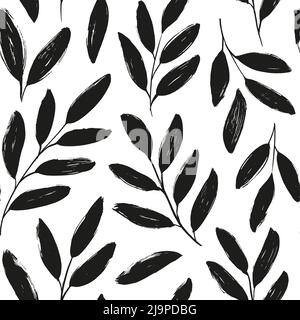 Foglie d'oliva disegno a mano vettore senza cuciture pattern. Illustrazione Vettoriale