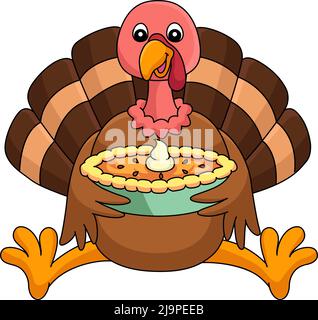 Thanksgiving Turchia tenendo Una torta Cartoon Clipart Illustrazione Vettoriale