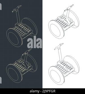 Illustrazioni vettoriali stilizzate di progetti isometrici di segway Illustrazione Vettoriale