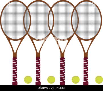 Quattro racchette da badminton. Pipistrelli e palle da Menten. Su sfondo bianco Illustrazione Vettoriale