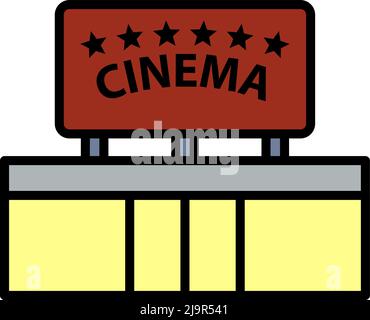 Icona ingresso cinema. Contorno grassetto modificabile con disegno riempimento colore. Illustrazione vettoriale. Illustrazione Vettoriale